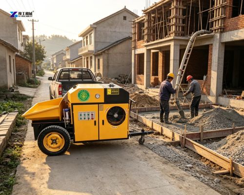 Small towable concrete pump for house building