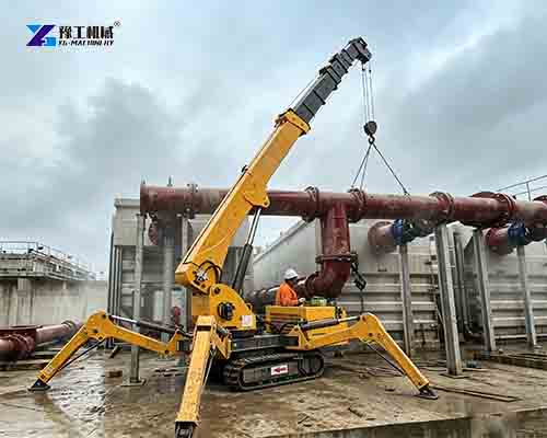 spider crane for pipe installation at sewage treatment plant